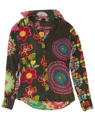 Desigual Womens Shirt Blouse UK 10 Small Green Floral Cotton BN11