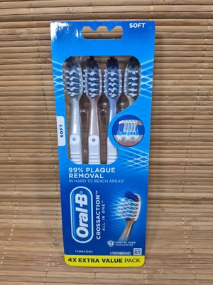 Oral-B CrossAction All In One Toothbrush Soft Deep Plaque Removal 4 Pack ~ New