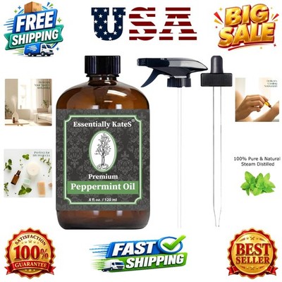 Peppermint Essential Oil 4 oz. with Huge Glass Bottle, Glass Dropper, and Spr...