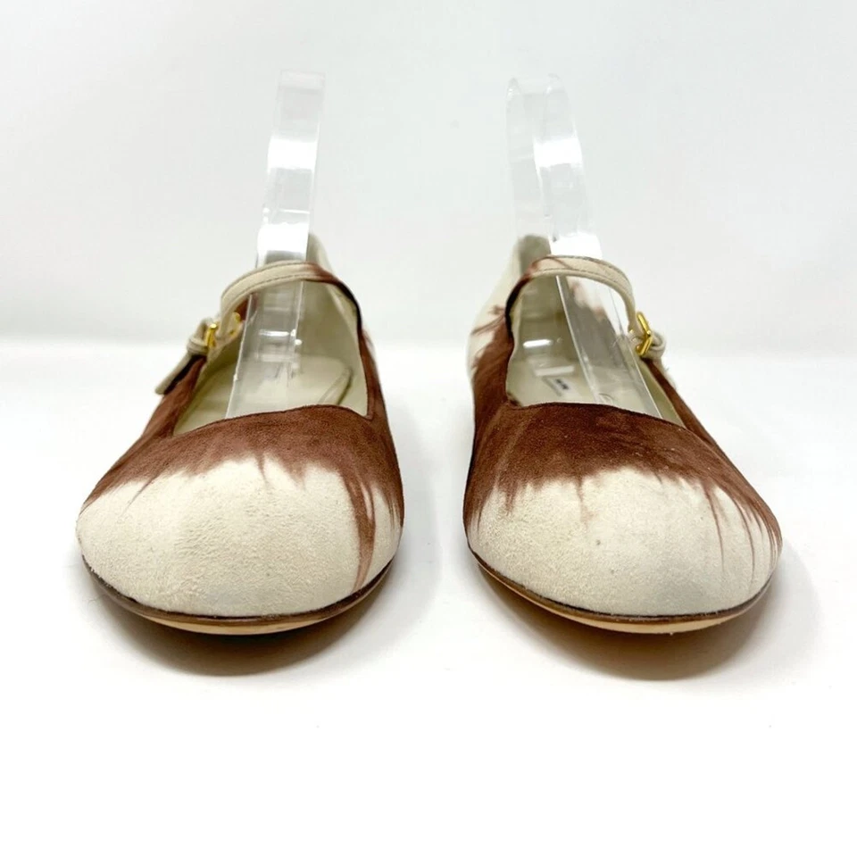 Miu Miu Marrón Tie-Dye Gamuza Mary Jane Pisos EU 41 Hecho en Italia Foto 4 de 4