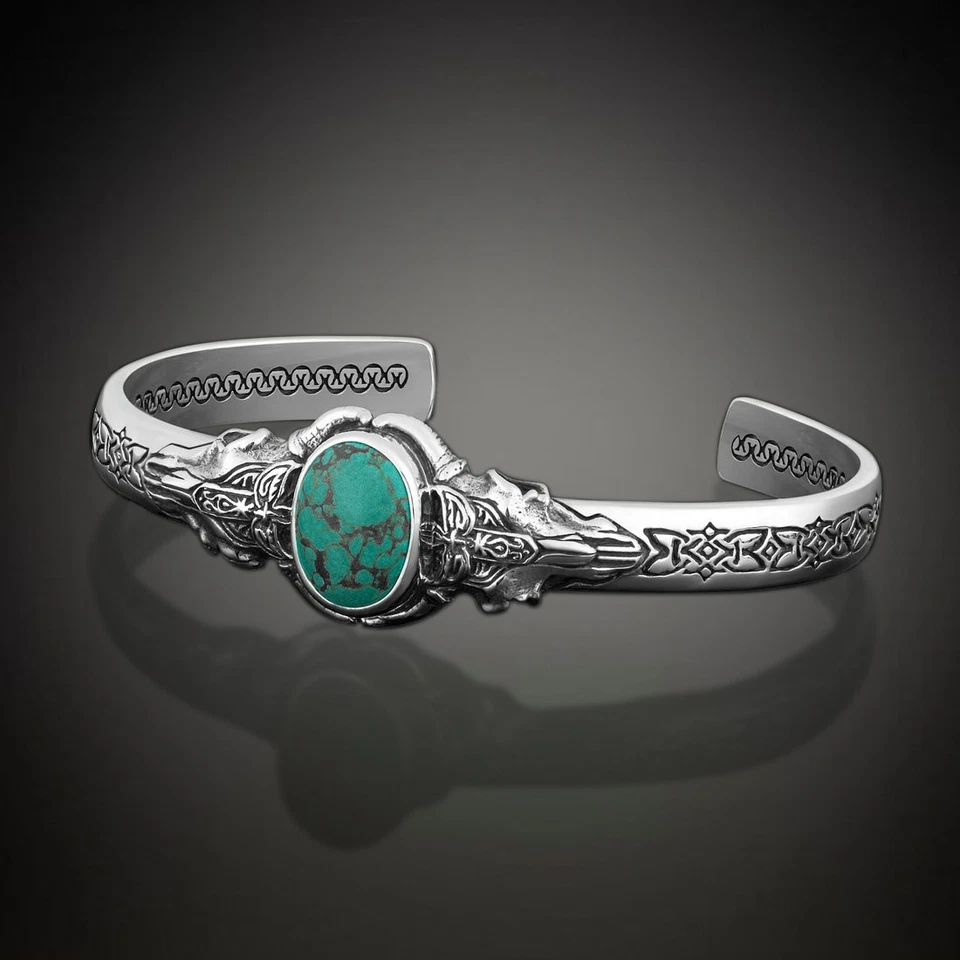 Vintage Turquoise Mens Bracelet 925 Sterling Silver Bracelet Birthday Gift Him - Image 3 of 4