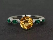 Lab-Created Citrine 3Ct Round Cut Women's Engagement Ring 14K White Gold Plated