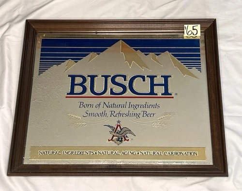 Vintage Busch Beer Framed Bar Mirror Sign 24”x20.5” Anheuser-Busch RARE