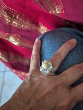 Vintage Cultured Pearl Ring Silver Cocktail Ring Sz6-9