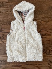 Mini Boden Girls Sherpa Hooded Cream Furry Vest Size 6-7