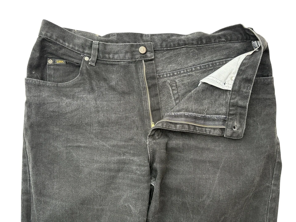 VTG Lee Men’s Black Straight High Rise Cotton Tick Solid Jeans Size W39 L33 - Image 3 of 4