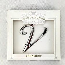 Letter V Silver Ornament Monogram Initial Metal Wondershop Xmas Holiday