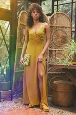 Lulu's Evening Of Splendor Mustard Yellow Surplice Maxi Dress Sz M NWT