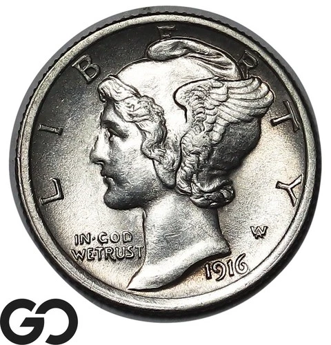 1916 Mercury Dime, Full Split Bands, Gem BU++ FSB