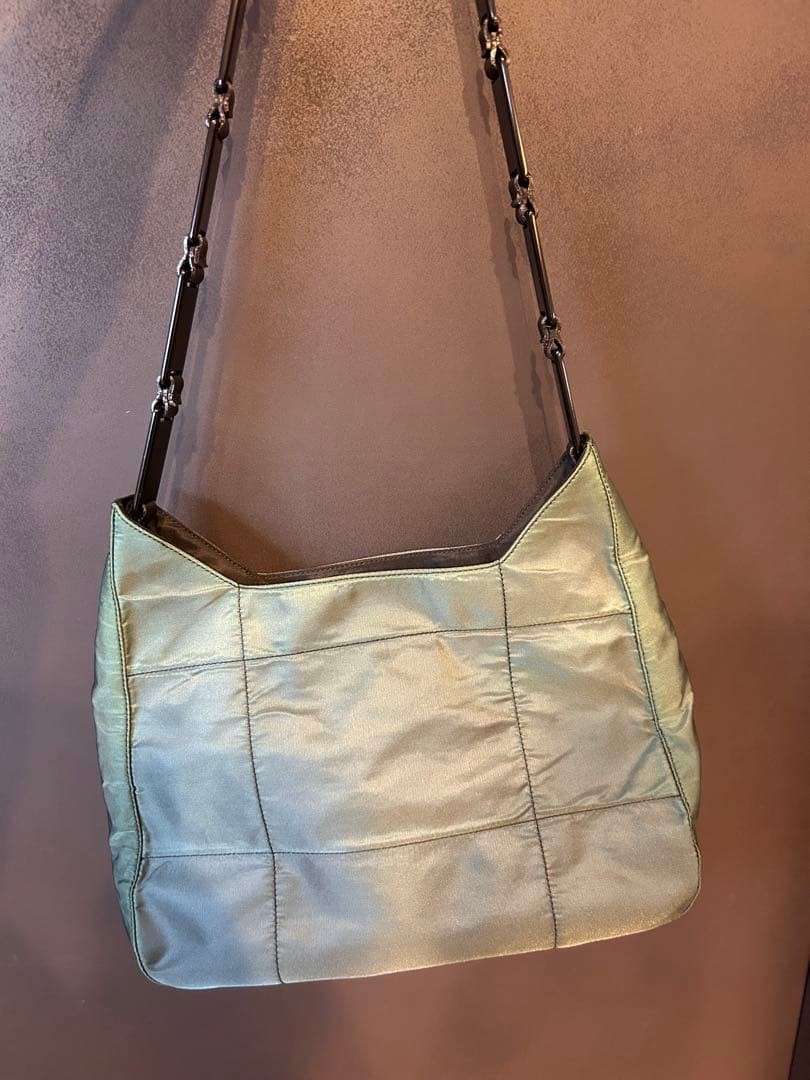 PRADA Triangular Logo Nylon Shoulder Bag Green Y2… - image 1
