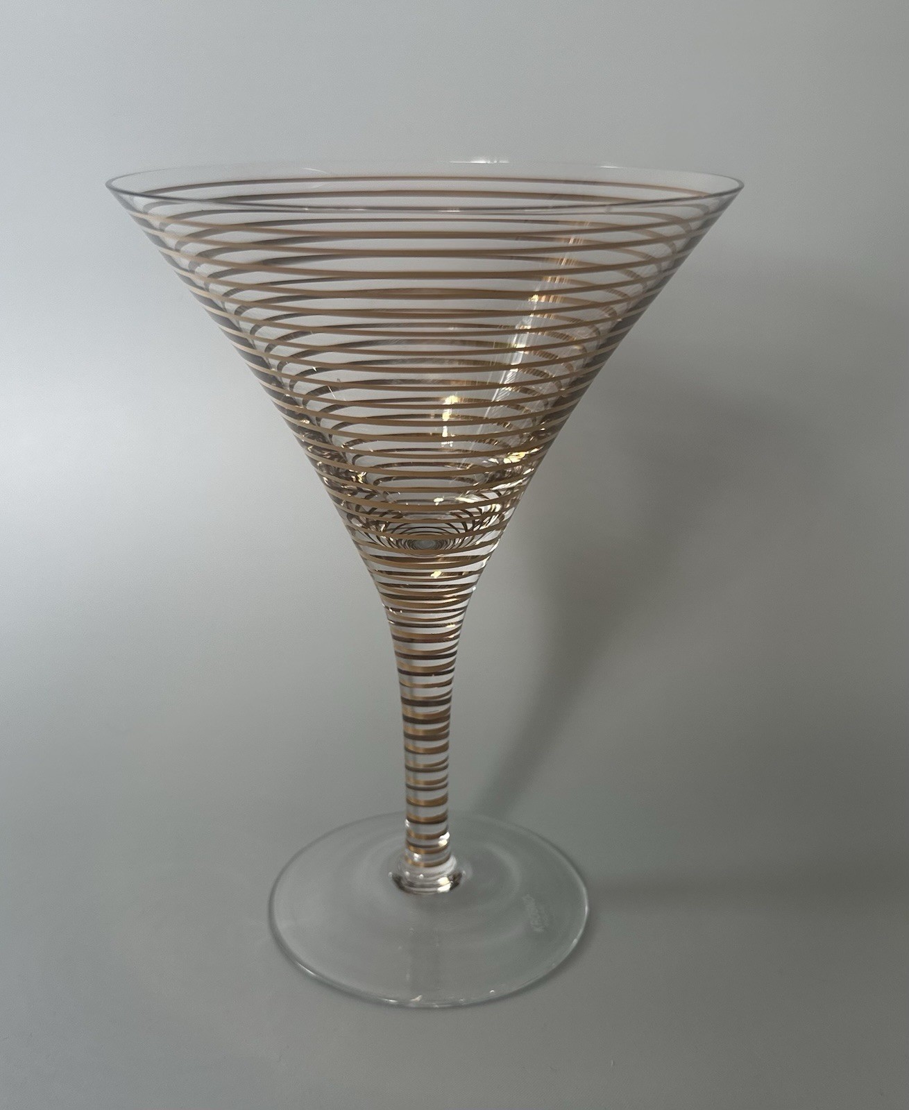 Krosno Poland 6-Piece Martini Cocktail Glasses with Gold Stripe Bands in Crystal Glass