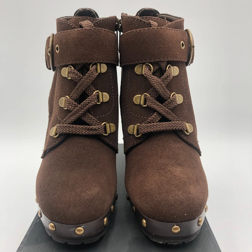 Botines de tacón Colin Stuart para mujer talla 8 marrón gamuza hebilla ajustable Foto 4 de 4