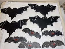 handmade painted wood bats decor Halloween lot Large