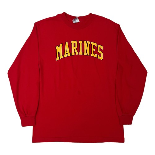 Year 2000s 00s Marines Block Letters Spellout Graphic Red Long Sleeve Tee Medium