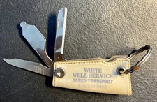 El Paso Texas Vintage Pocket Knife Keychain White Well Service Sanco Transport