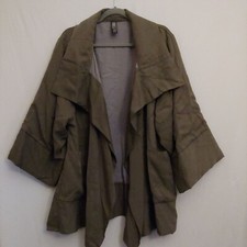 Marla Wynne Oversize Waterfall Scarf Collar Pockets Spit Sides Army Green Sl