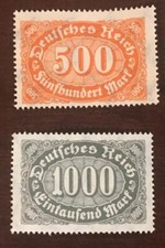 German Stamps 1922 500Mk 1000Mk 