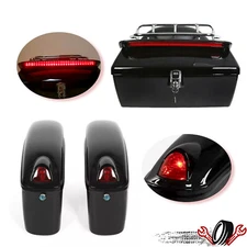 Motorcycle Hard Saddle Bags+Luggage Trunk Tail Box Led Light For Harley Honda
