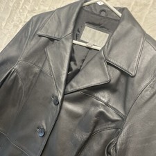 Vintage Nine West Genuine Black Leather Collared V-Neck Jacket Women’s Size L