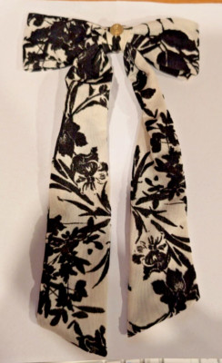 Cherie Accessories Hair Clip Bow Ivory with Black Crushed Velvet Long Tie
