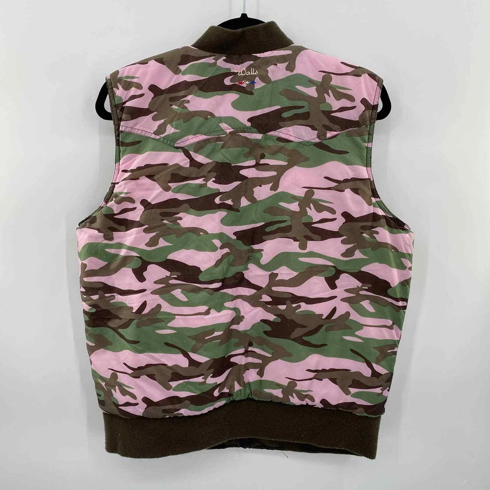 Walls Reversible Hunting Camo Vest Women Large Pink Brown Nylon Full Zip Pockets - Image 4 of 4