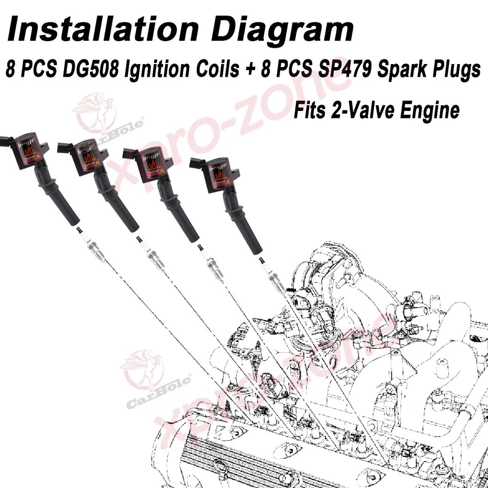 Paquete de 8 bobinas de encendido con bujía SP493 para Mercury Grand Marquis 4,6 L 98-11 Foto 3 de 4