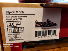 VANS Slip-On V Crib INFANT SIZE 3.0 Rose Dreams Black/White with box