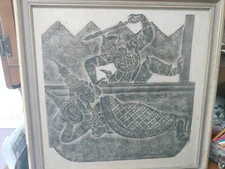 thailand temple rubbings, 1969. approx. 21" x 21" framed.