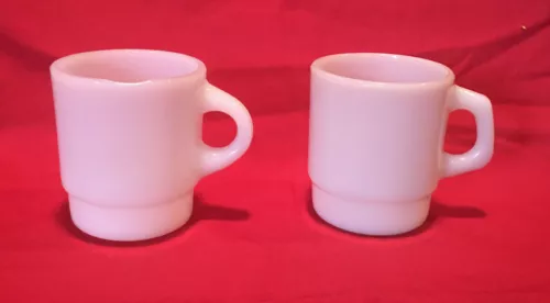 Lot of 2 Vintage Fire King Milk Glass White Mugs C & D Handle (READ)