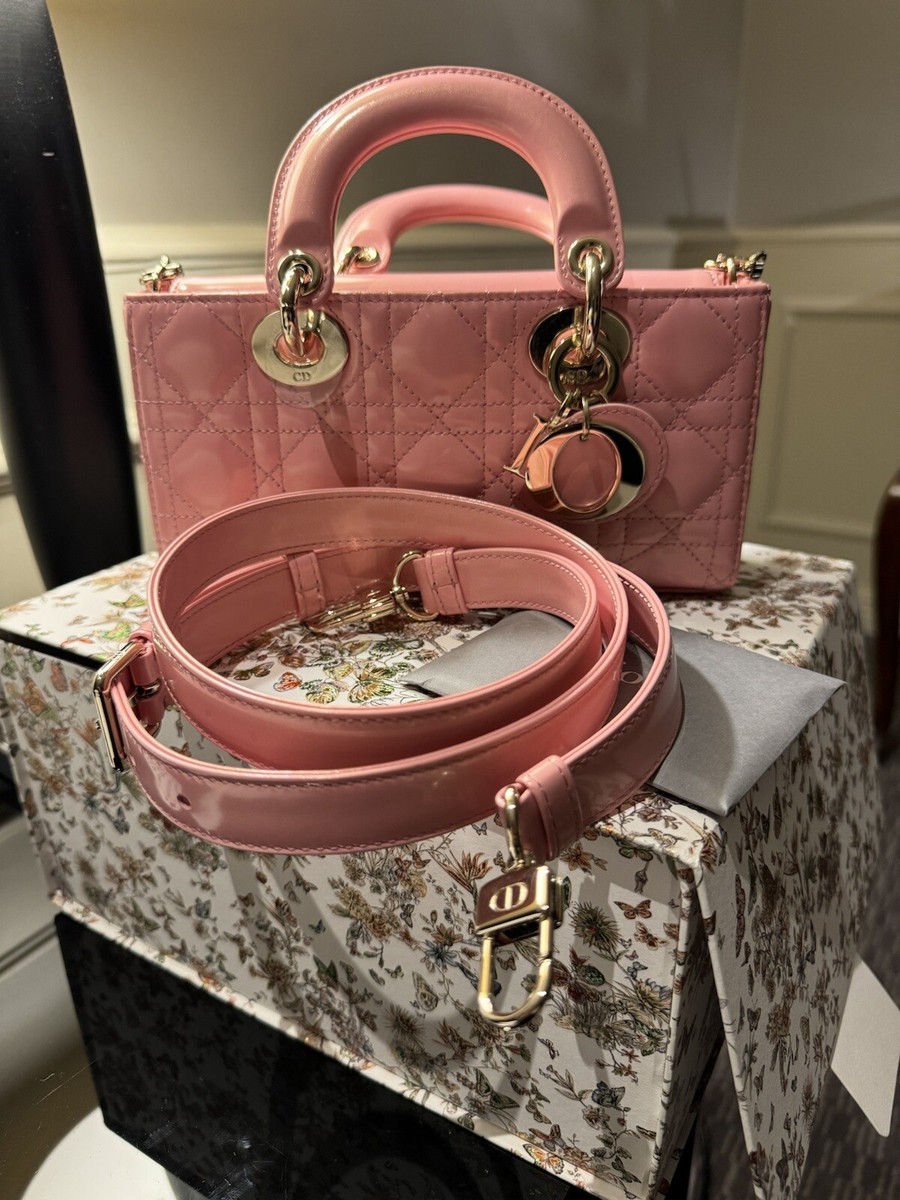 DIOR Small LADY D-JOY Glossy Pink Patent Leather BRAND NEW & 100