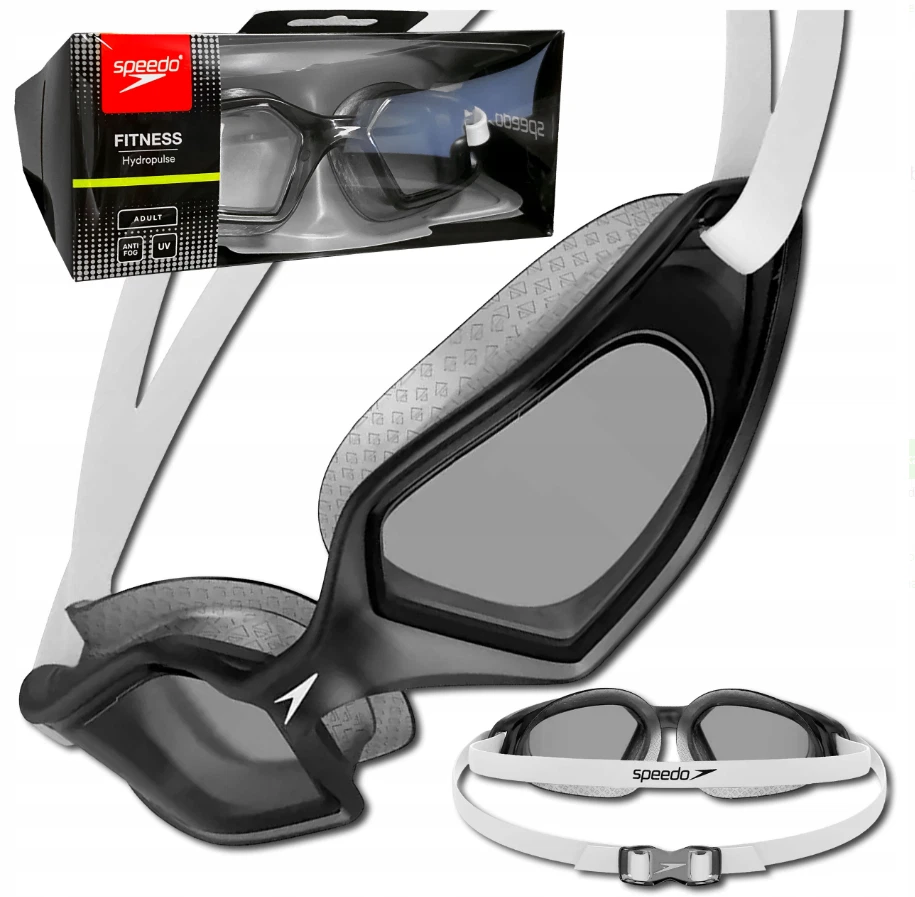 SPEEDO HYDROPULSE ADULT SWIMMING GOGGLES ELEPHANT BLACK WHITE ANTIFOG FREE P P