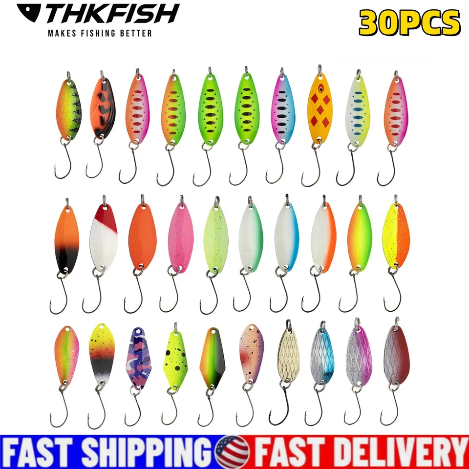 30 PIEZAS Señuelos de Pesca Metal Spinner Cebos Aparejos de Lubina Crankbait Trucha Cuchara Trucha Foto 2 de 4