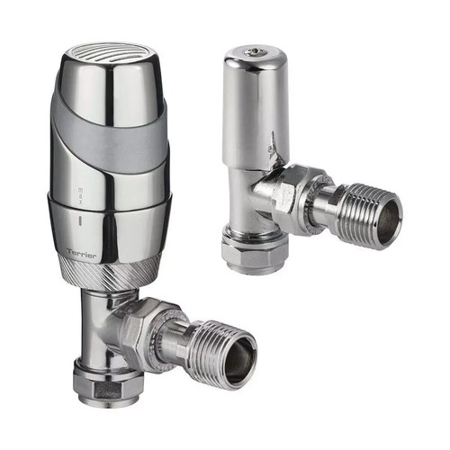 Pegler Terrier abgewinkelte Thermostat-Heizkörperventile & Sperrscheibe - Chrom 632329