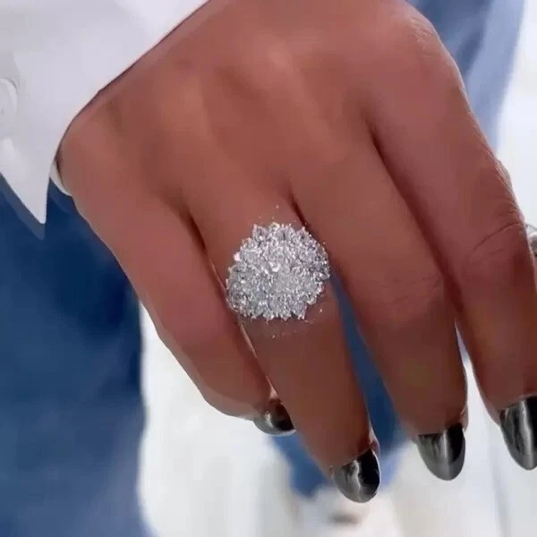 6 ct Lab Created Muiti Cut Cluster Diamond Engagement Ring 14K White Gold Plated - Image 3 of 4