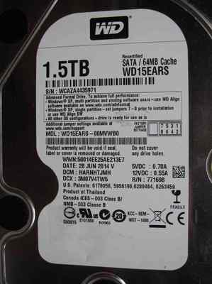WD15EARS-00MVWB0 Western Digital DCM: HHRNHTJMH | 28 JUN 2014 | 1,5TB