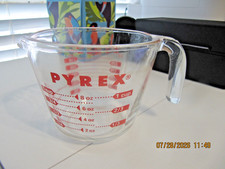 Vintage Pyrex 1 Cup Glass Measuring Cup Red Lettering Open Handle No 14