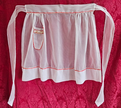 VTG MCM Christmas Charming Hostess by Mortensen Sheer Half Apron Excellent Cond 