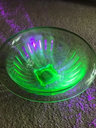 1930s Green Uranium Depression Glass Bowl Mixing Serving