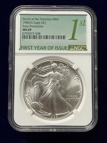 1986(S) MS 69 Silver Eagle - Struck at San Francisco Mint NGC- Early Production