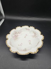 Vintage Elite Limoges France 10.5 Inch Shallow Bowl Hand Painted Floral Gold
