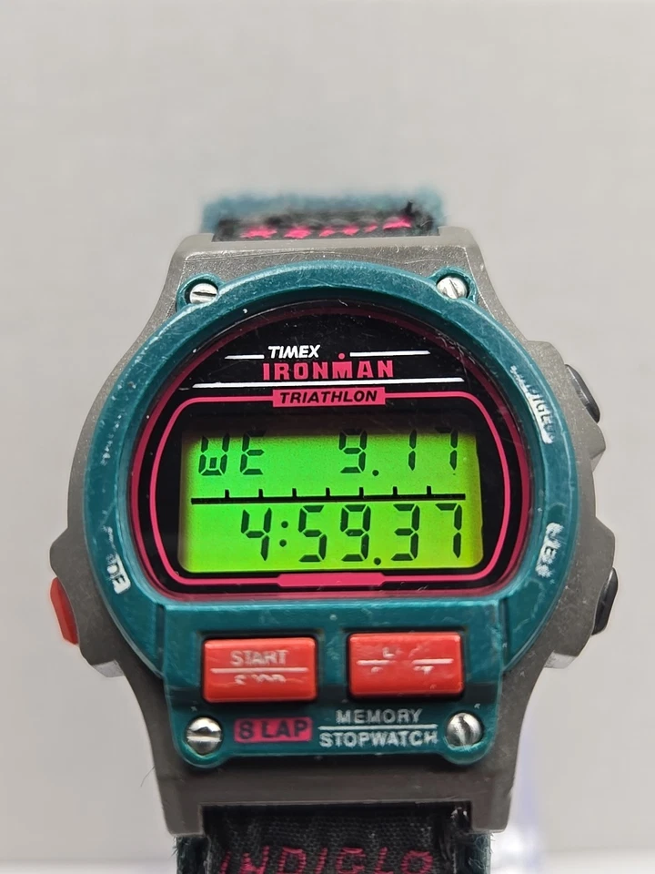 Timex Ironman Triathlon 8圈Indiglo数字手表蓝绿色复古1990年代新电池 — 第 4/4 张图片