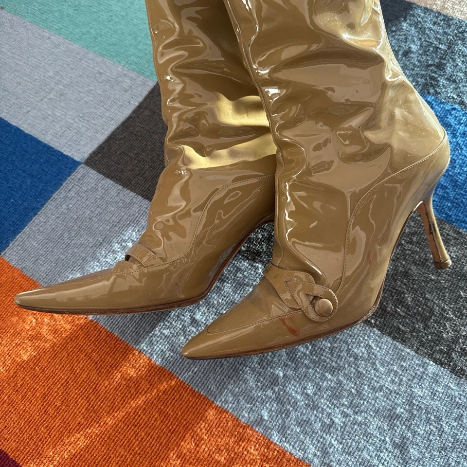 Botas Jimmy Choo Vintage Neutrales Charol Borde Cuero Talla 6.5 EE. UU. Foto 4 de 4