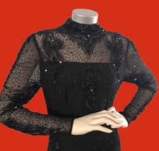 Vintage JUDITH ANN CREATIONS 100 Silk Beaded Black Maxi Dress Gala Gown Small