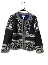 Chico  s Size Medium Black Blue Geometric Blazer Jacket