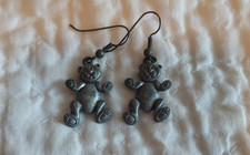 Jointed Pewter Teddy Bear Earrings NWOT sold moms farm market metal hook style