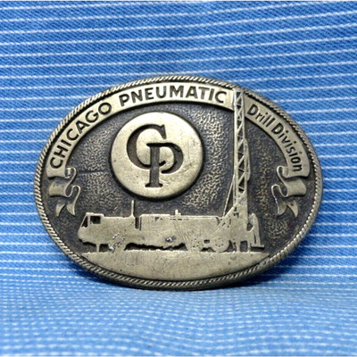 CP Chicago Pneumatic Belt Buckle Drill Division Gas Oilfield Vtg 70s ADM .TYC617