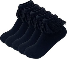 5 Pairs High Ankle Lace Socks, Bridal Ruffle Frilly Women Dress Girl Princess