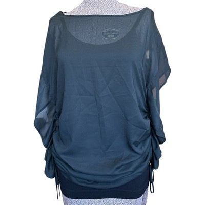 NWT Vertigo Sheer Black Chiffon Blouse Batwing Dolman Top Side Ruched Size Small