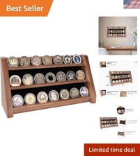 Stunning Walnut Finish 3 Row Challenge Coin Display Stand for Tabletop or Wall