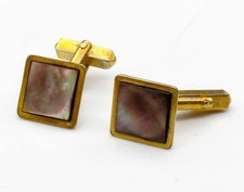 Gold Plated Swank Abalone Cuff Links, Vintage Mens Accessory, 1940s MOP Cufflink